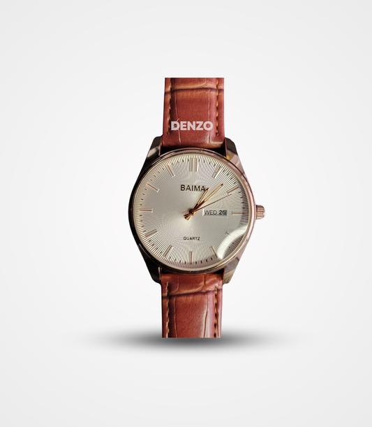 Baimo Leather Brown Premium Watch with Box - Denzo